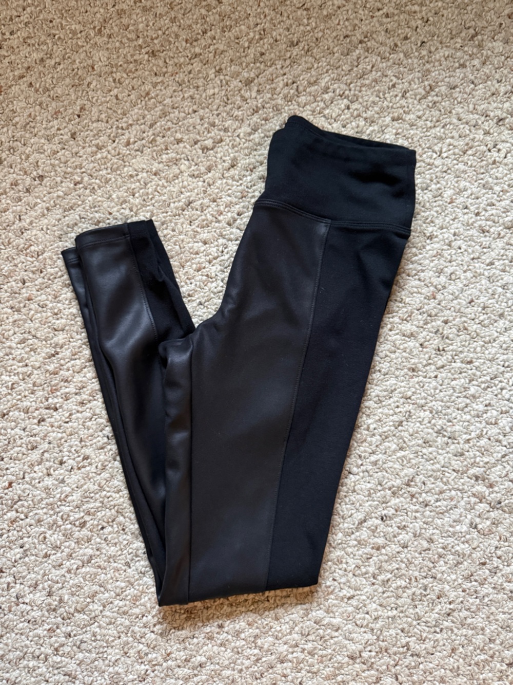 EXPRESS Small Black Leggings with Faux Leather and Spandex Details